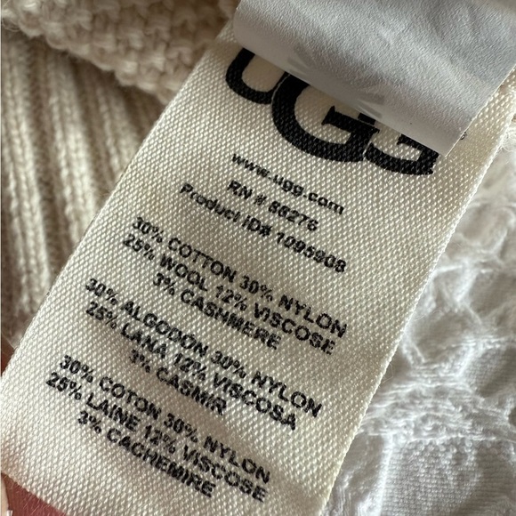 UGG Gisele Turtleneck Sweater Cream Heather Lattice Shoulder Pullover Knit Sz S - Picture 15 of 16